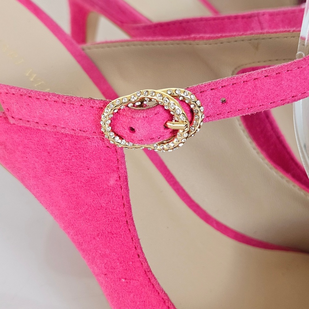 Stuart Weitzman Dazzle 75 Mule Pink Suede Crystal Buckle Mary Jane Heels‎ 6.5 - Picture 4 of 10